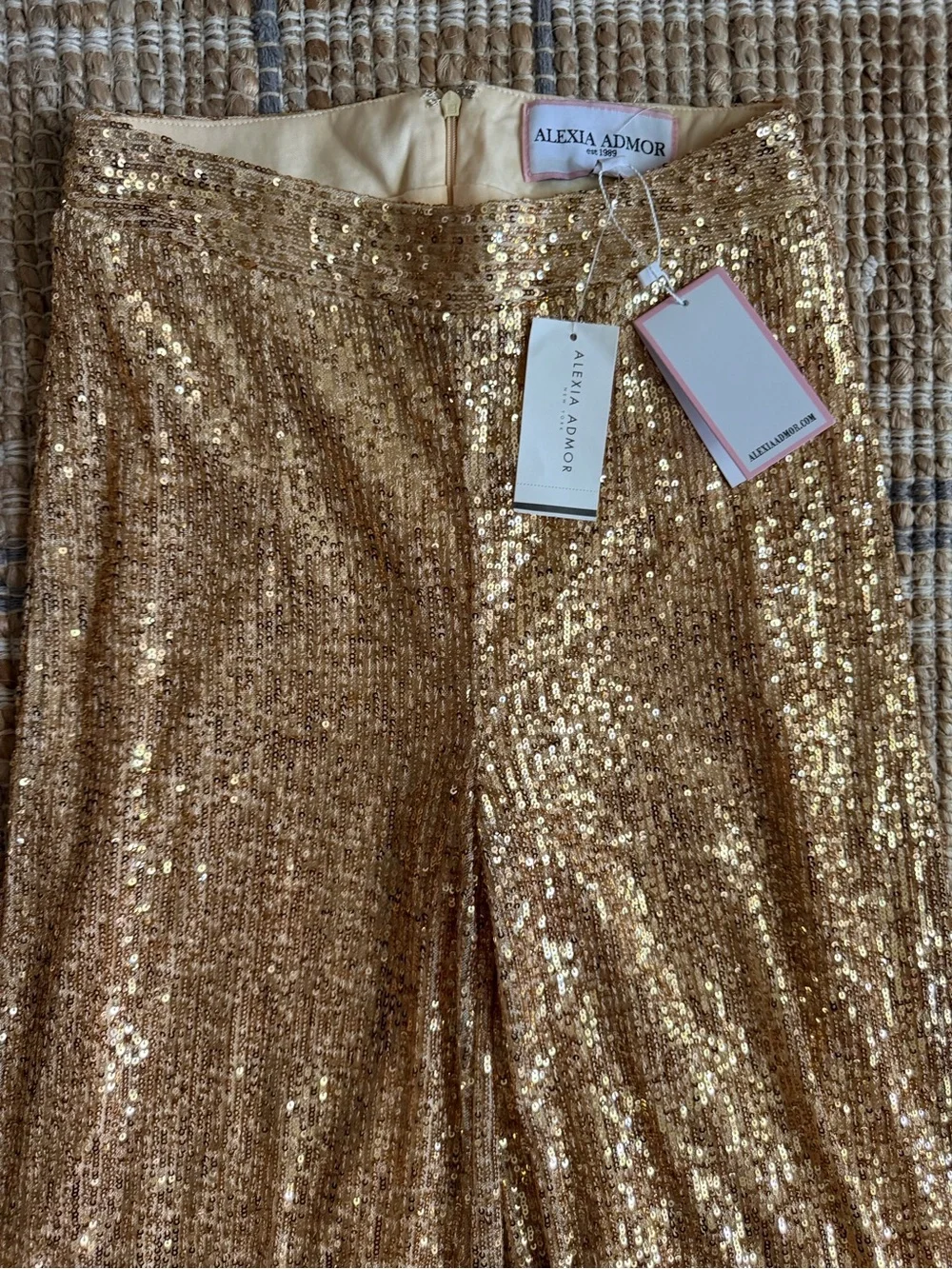 New Alexia Admor Lilly Wide Leg Mid-Rise Sequin Pant XS
